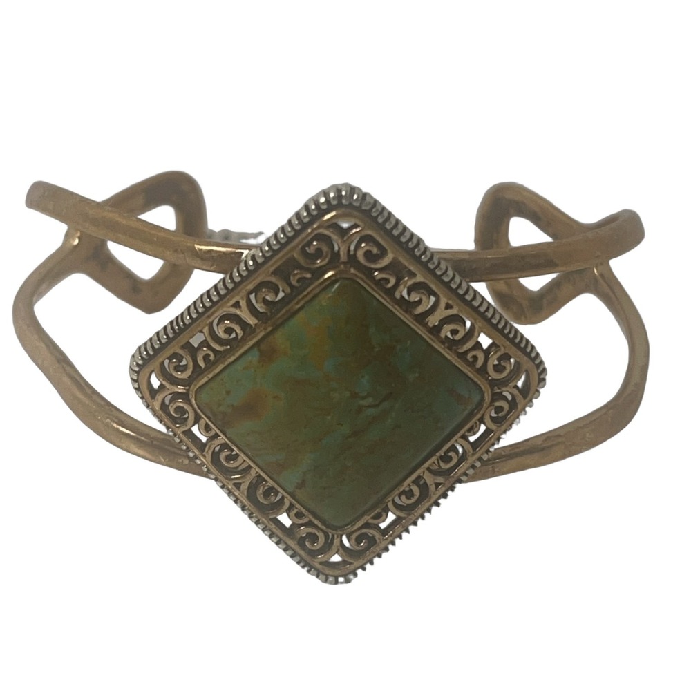 BARSE Sterling Silver Copper Cuff Bracelet Natural Square Turquoise 925